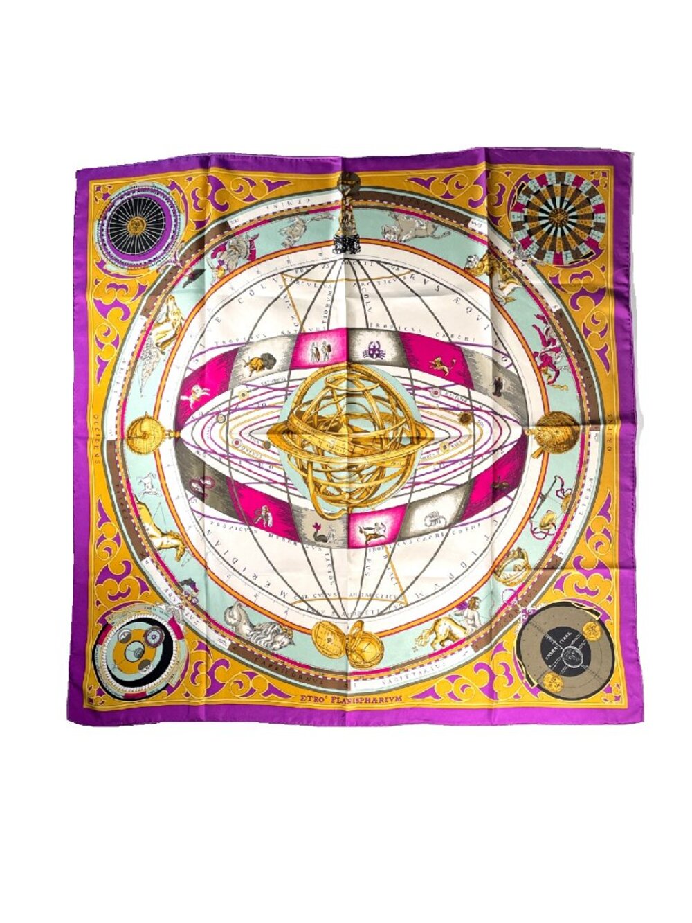 ETRO “Planisphaerivm” Silk Scarf Zodiac Astrology Celestial Armillary Sphere